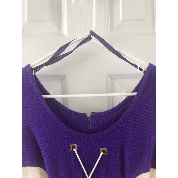 Vtg 1970's Mod Purple And White Lace Up Dress A Go Go Two Small Pockets Size 9 - Picture 8 of 10
